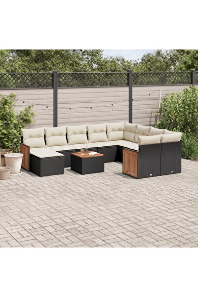 vidaxl Set canapele de gradina cu perne, 11 piese, negru, poliratan
