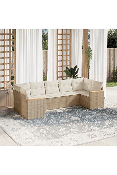 vidaxl Set canapele de gradina, 7 piese, cu perne, bej, poliratan