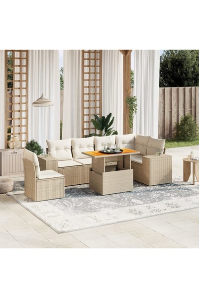 vidaxl Set canapele de gradina, 7 piese, cu perne, bej, poliratan
