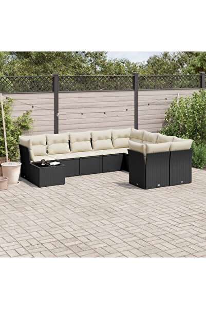 vidaxl Set canapele de gradina cu perne, 10 piese, negru, poliratan