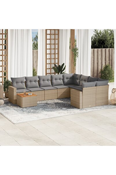 vidaxl Set canapele de gradina, 10 piese, cu perne, bej, poliratan