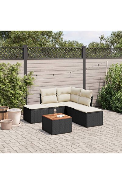 vidaxl Set mobilier de gradina cu perne, 6 piese, negru, poliratan