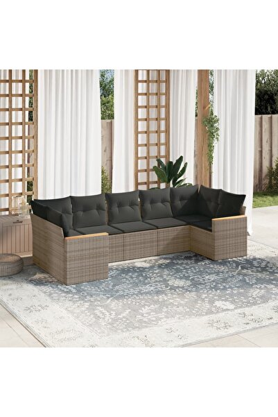vidaxl Set canapele de gradina, 7 piese, cu perne, gri, poliratan