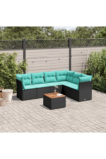 vidaxl Set canapele de gradina cu perne, 7 piese, negru, poliratan