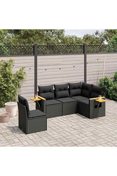 vidaxl Set mobilier de gradina cu perne, 5 piese, negru, poliratan