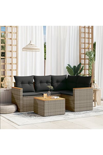 vidaxl Set canapea de gradina cu perne, 5 piese, gri, poliratan