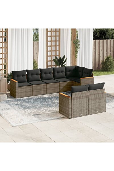 vidaxl Set canapele de gradina cu perne, 8 piese, gri, poliratan