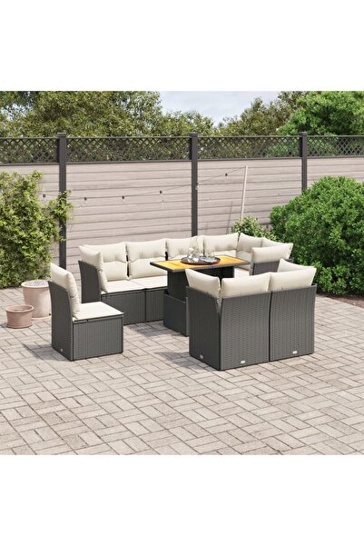 vidaxl Set mobilier de gradina cu perne, 9 piese, negru, poliratan