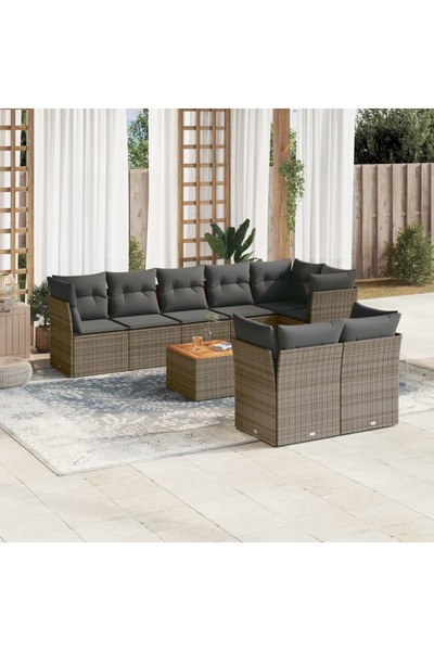 vidaxl Set canapele de gradina, 9 piese, cu perne, gri, poliratan