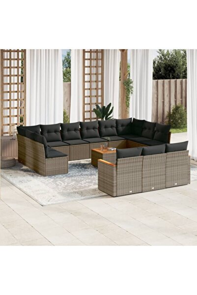 vidaxl Set mobilier de gradina cu perne, 14 piese, gri, poliratan