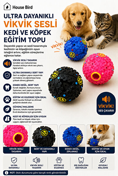 House Bird Ultra Dayanıklı Vikvik Sesli Kedi ve Köpek Eğitim Topu Sert Yapılı...
