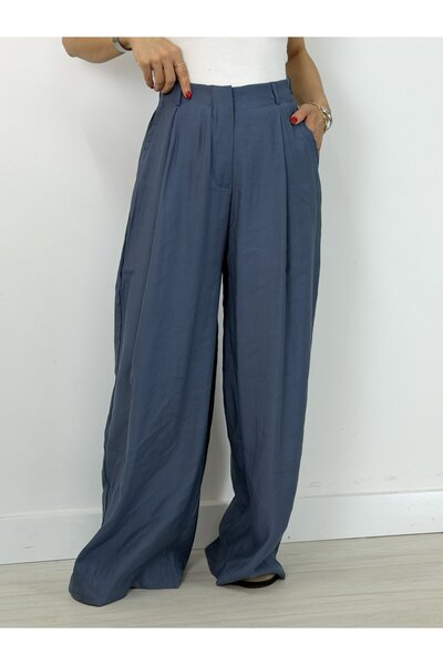SİSTA MODA 9642 Linen, Loose-Legged Trousers with Elastic Waist at the Back