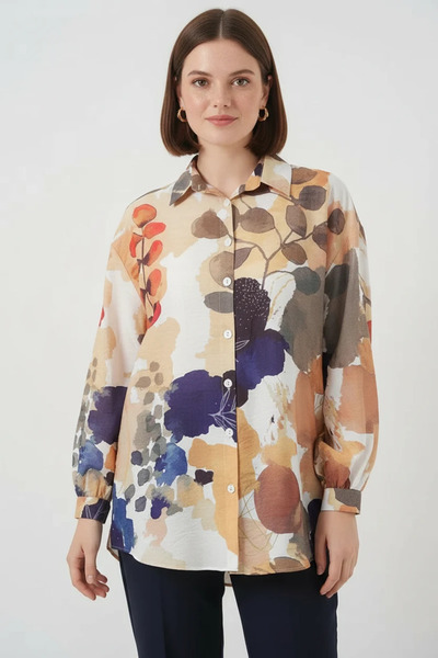 buğrahayalin Women's Patterned Viscose Navy Blue Shirt Tunic
