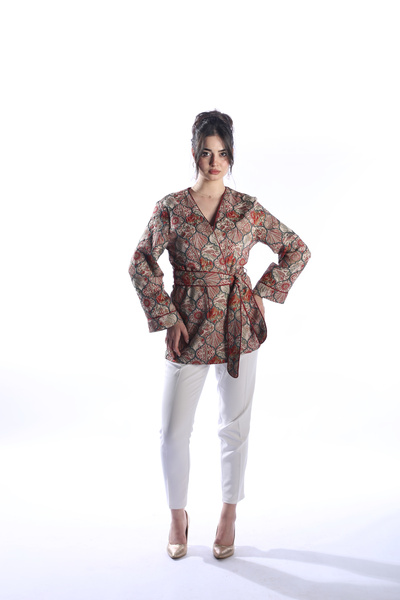 Tasarım OTTOMAN JACQUARD CEKET Model Jakarlı Otantik Osmanlı Desenli Kısa Kem...