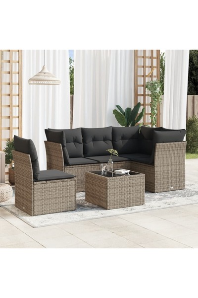 vidaxl Set mobilier gradina cu perne, 6 piese, gri, poliratan