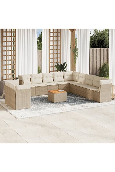 vidaxl Set canapele de gradina cu perne, 12 piese, bej, poliratan