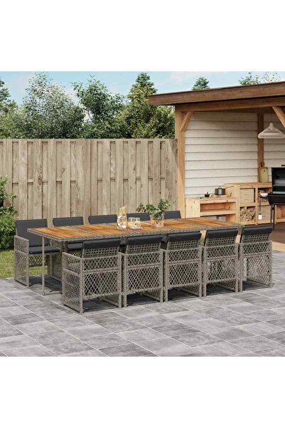 vidaxl Set mobilier de gradina cu perne, 11 piese, gri, poliratan