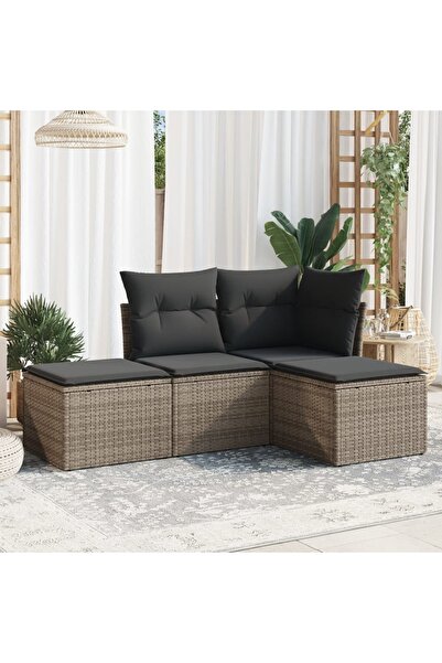 vidaxl Set canapea de gradina cu perne, 4 piese, gri, poliratan