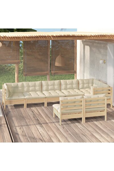 vidaxl Set mobilier de gradina cu perne crem, 8 piese, lemn masiv pin