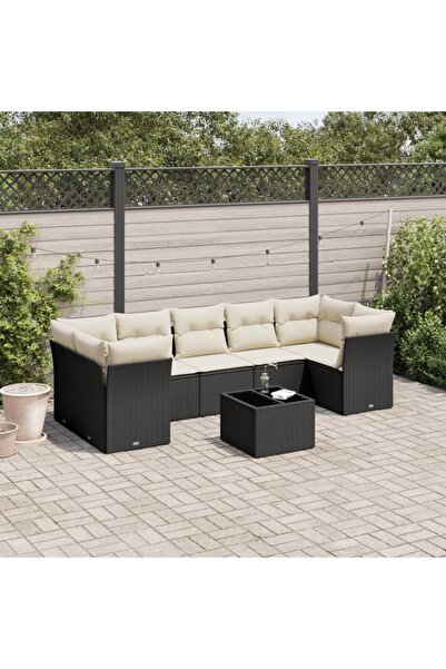 vidaxl Set mobilier de gradina cu perne, 8 piese, negru, poliratan