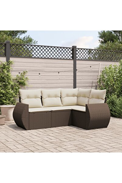 vidaxl Set canapele de gradina, 4 piese, cu perne, maro poliratan maro