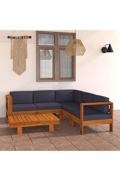 vidaxl Set mobilier gradina perne, gri a®nchis, 6 piese, lemn acacia