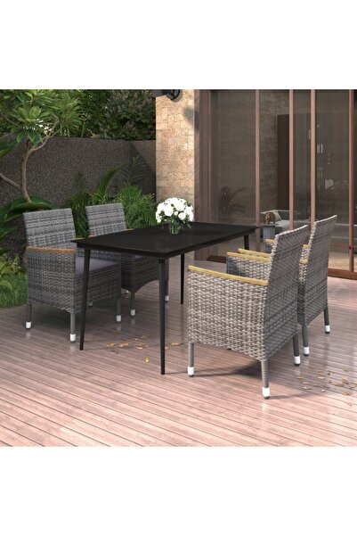 vidaxl Set mobilier de gradina cu perne 5 piese poliratan & sticla