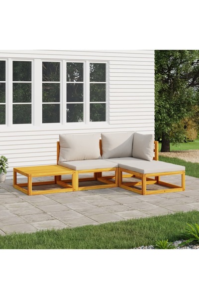 vidaxl Set mobilier gradina, perne gri deschis, 4 piese, lemn masiv