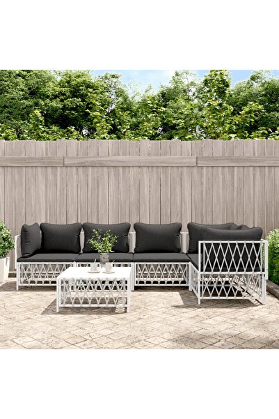 vidaxl Set mobilier de gradina, 6 piese, cu perne, alb, otel