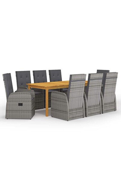vidaxl Set mobilier de gradina, 9 piese, gri