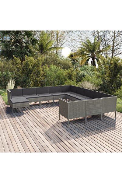 vidaxl Set mobilier de gradina cu perne, 12 piese, gri, poliratan