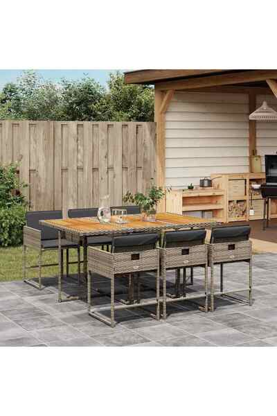 vidaxl Set mobilier de gradina cu perne, 7 piese, gri, poliratan