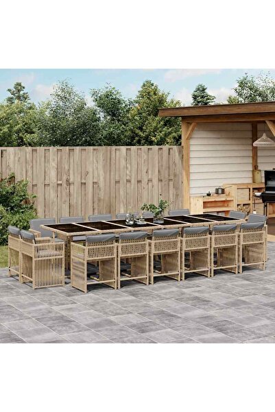 vidaxl Set mobilier gradina cu perne, 17 piese bej combinat poliratan