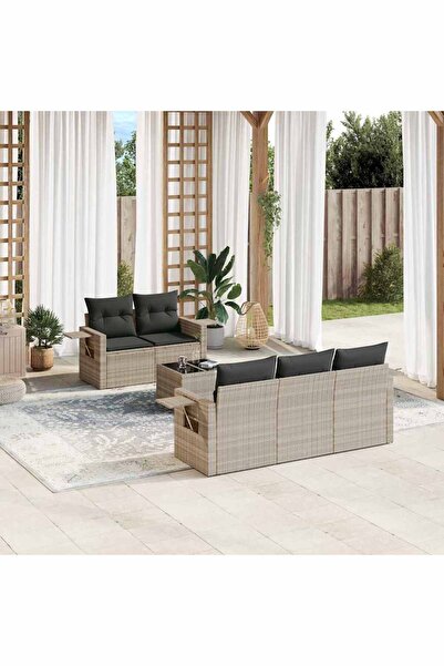 vidaxl Garden sofa set with cushions, 6 pieces, light grey, polyrattan