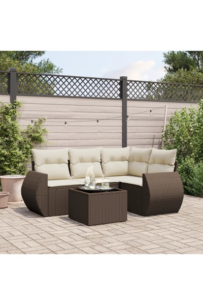 vidaxl Set canapele de gradina cu perne, 5 piese, maro, poliratan
