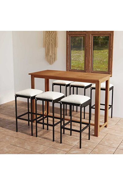 vidaxl Set mobilier bar de gradina cu perne, 7 piese, negru