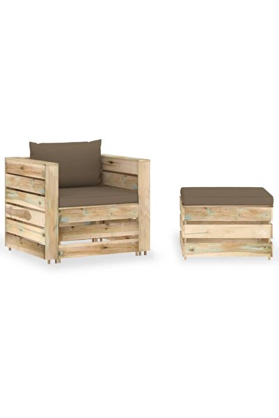 vidaxl Set mobilier gradina, 2 piese, cu perne, verde, lemn impregnat