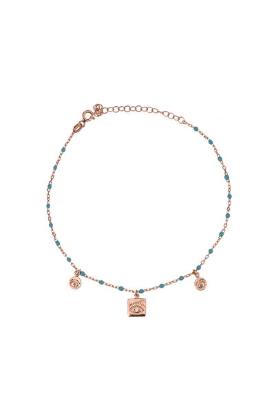 Emiliano Jewellery Zirkon Taşlı Turkuaz Mineli Rose Altın Kaplama Göz Gümüş H...