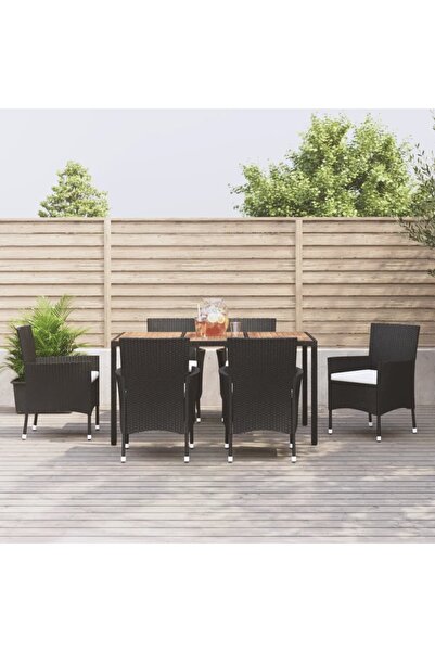 vidaxl Garden furniture set with cushions, 7 pieces, black, polyrattan