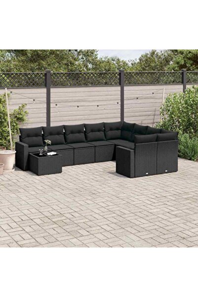 vidaxl Set canapele de gradina cu perne, 10 piese, negru, poliratan
