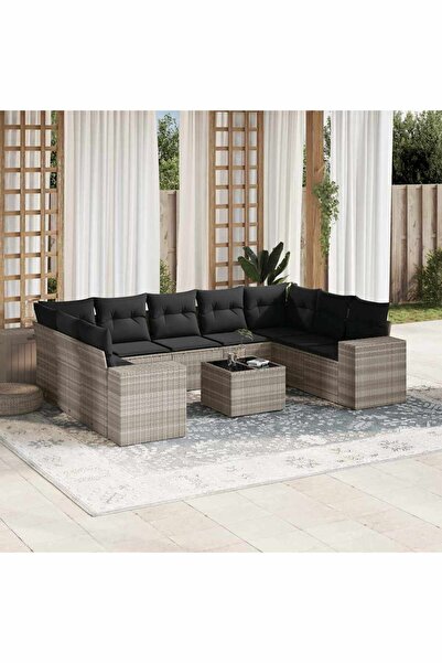 vidaxl Set canapele de gradina cu perne 10 piese gri deschis poliratan