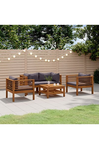 vidaxl Set mobilier de gradina cu perne, 5 piese, lemn masiv acacia