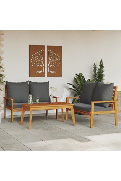 vidaxl Set mobilier de gradina cu perne, 3 piese, lemn masiv acacia