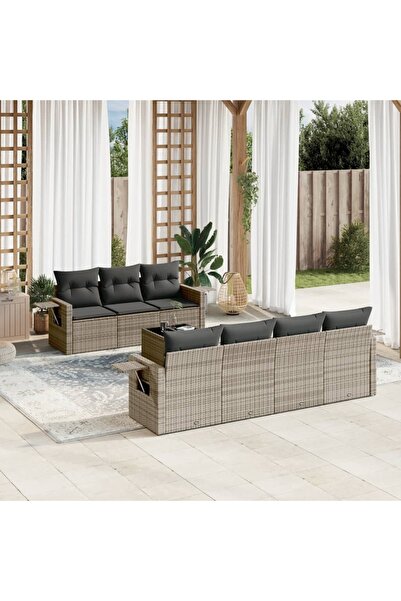 vidaxl Garden sofa set with cushions, 8 pieces, grey, polyrattan