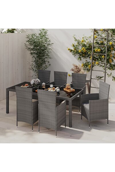 vidaxl Set mobilier de gradina cu perne, 7 piese, gri, poliratan