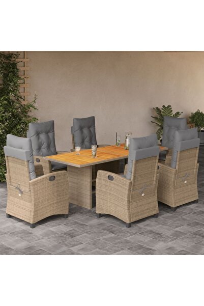 vidaxl Set mobilier pentru gradina, 7 piese, cu perne, bej, poliratan