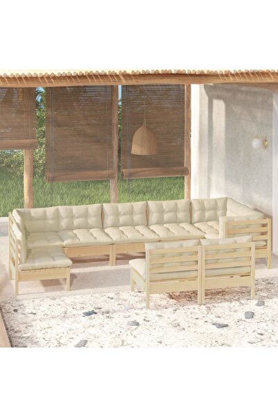 vidaxl Set mobilier gradina cu perne crem, 9 piese, lemn masiv de pin
