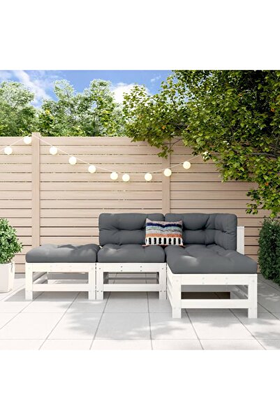 vidaxl Garden furniture set, 4 pieces, white, solid pine wood