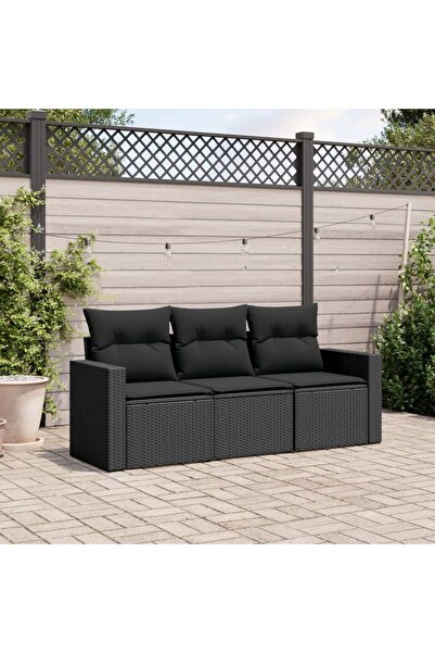 vidaxl Set mobilier de gradina cu perne, 3 piese, negru, poliratan