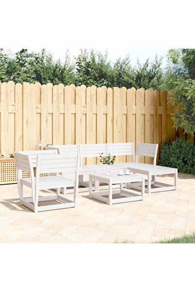 vidaxl Set mobilier relaxare de gradina 5 piese alb lemn masiv de pin